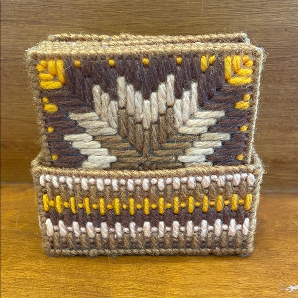 Handcrafted Brown and orange Woven Coaster Set vintage mid century - Picture 1 of 2